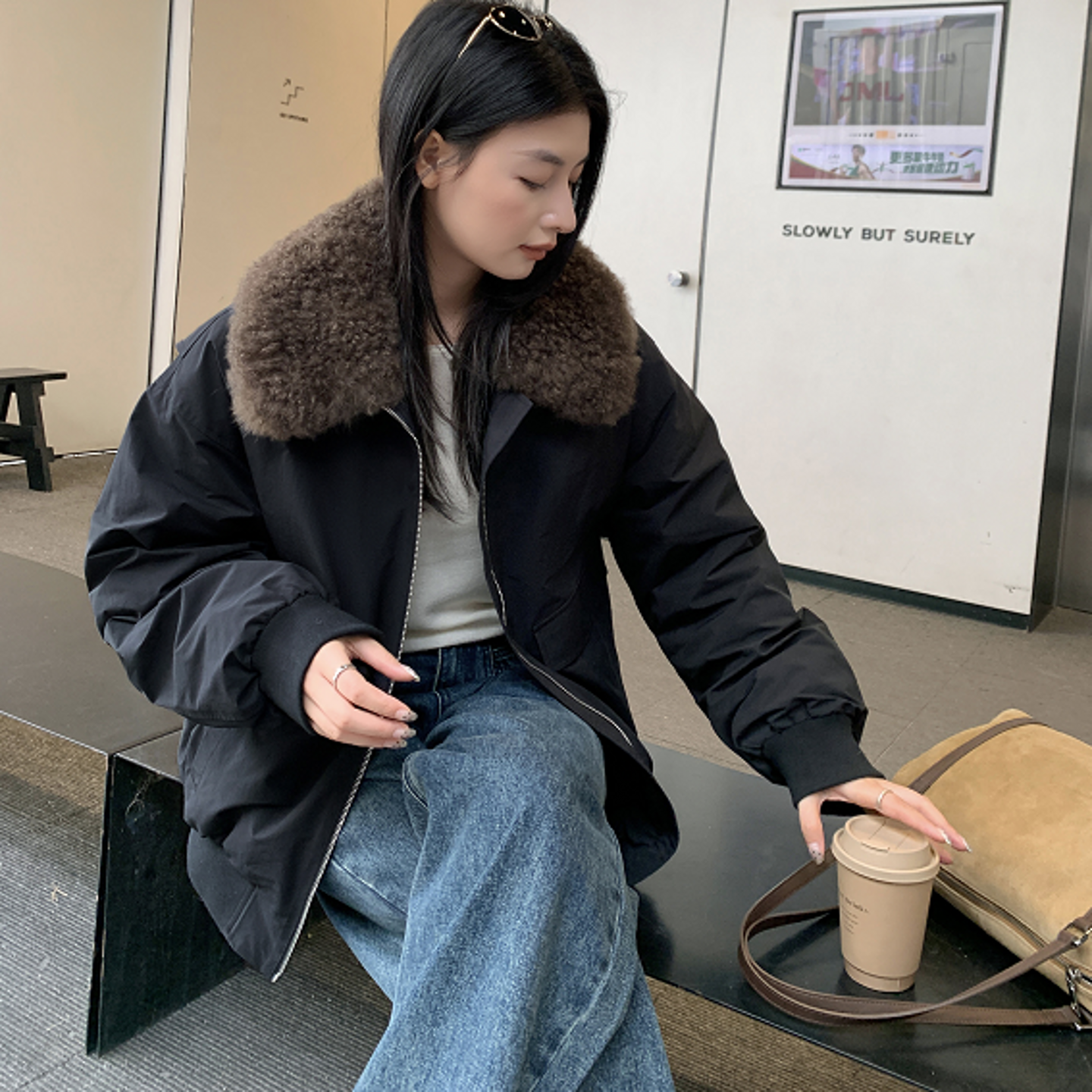 短款派克羽绒服女加厚大毛领