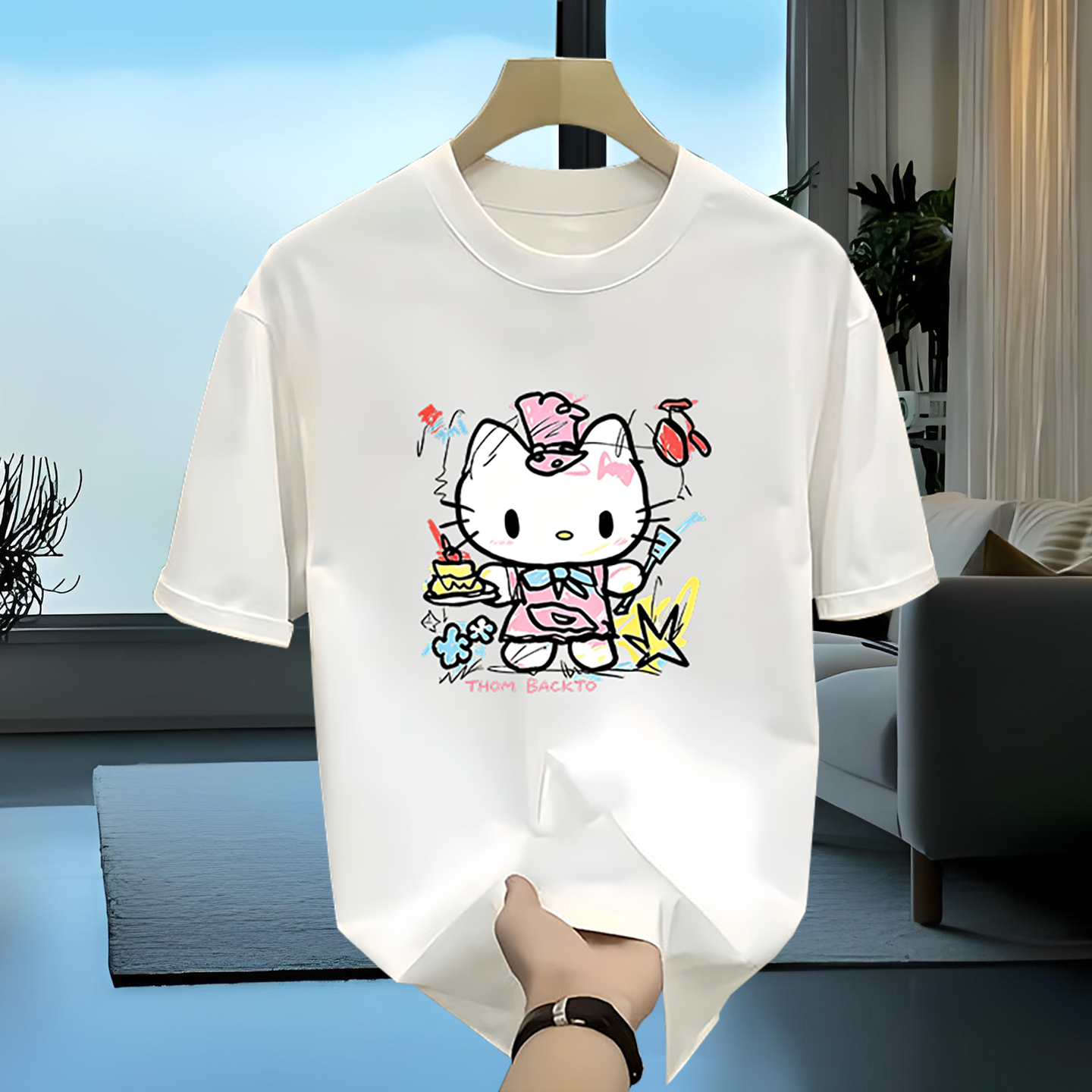 卡通HelloKitty短袖T恤男女款简约极简个性风格百搭透气亲肤上衣