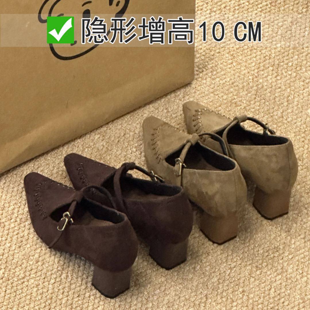内增高10cm复古皮带扣玛丽珍鞋法式绒面玛丽珍单鞋高跟鞋通勤鞋子,女鞋,玛丽珍鞋,淘宝优惠券,粉丝福利购,淘宝优惠卷
