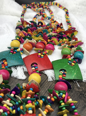 木质民族风长项链彩色棉麻风旅游