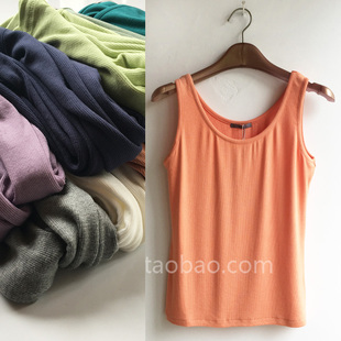 打底衫 HUMU背心女纯棉螺纹双圆领修身 罗纹纯色8201 第二件半价
