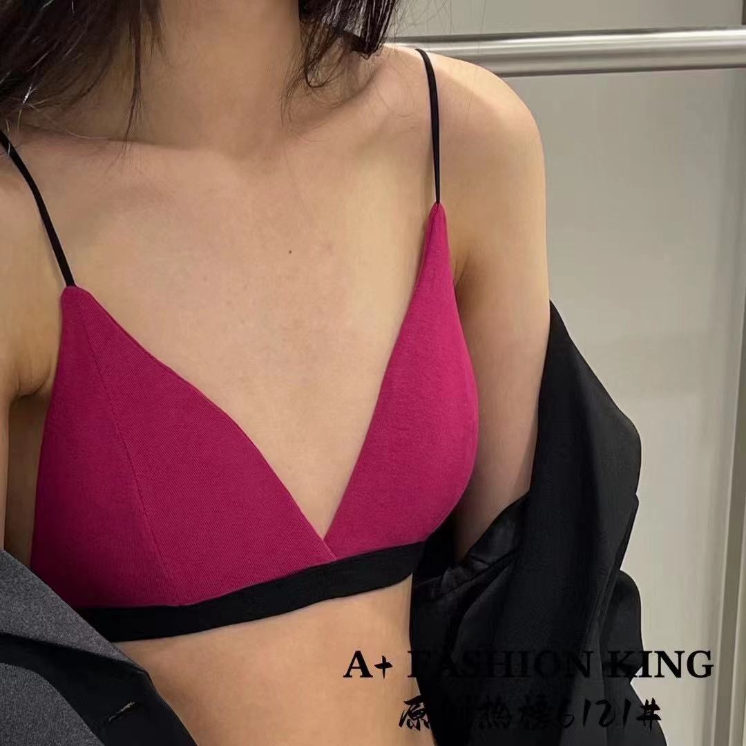 A+法式三角杯撞色设计无钢圈多巴胺内衣无痕细带性感时尚文胸6121