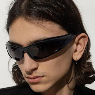 复古美式 墨镜弧形窄框凹造型太阳镜UV400防紫外线骑行眼镜 B家同款