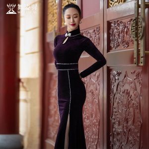 舞姿翼2023新款古典训练服走秀练功服丝绒旗袍演出套装女XT1106