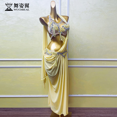 舞姿翼肚皮舞表演演出服女2025新款东方舞练功服黄色长裙套装232