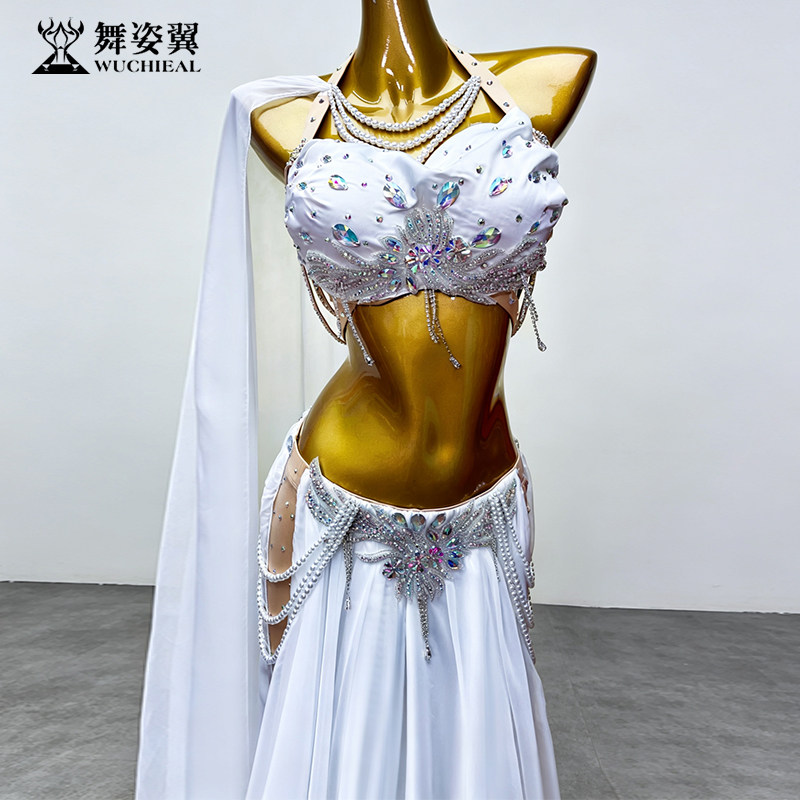 舞姿翼肚皮舞表演演出服女2026新款套装飘袖大摆裙白色东方舞296