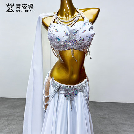 舞姿翼肚皮舞表演演出服女2026新款套装飘袖大摆裙白色东方舞296