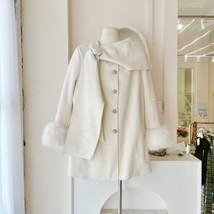 高级感轻奢毛呢斗篷大衣米色A5219 冬款 LHTE青青大码 女装
