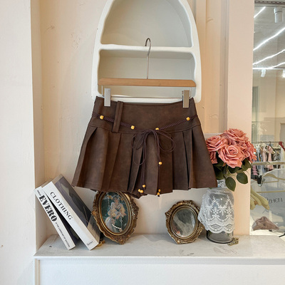 LHTE青青大码女装 秋款呢百搭纯欲风百褶皮裙显瘦半裙D8806