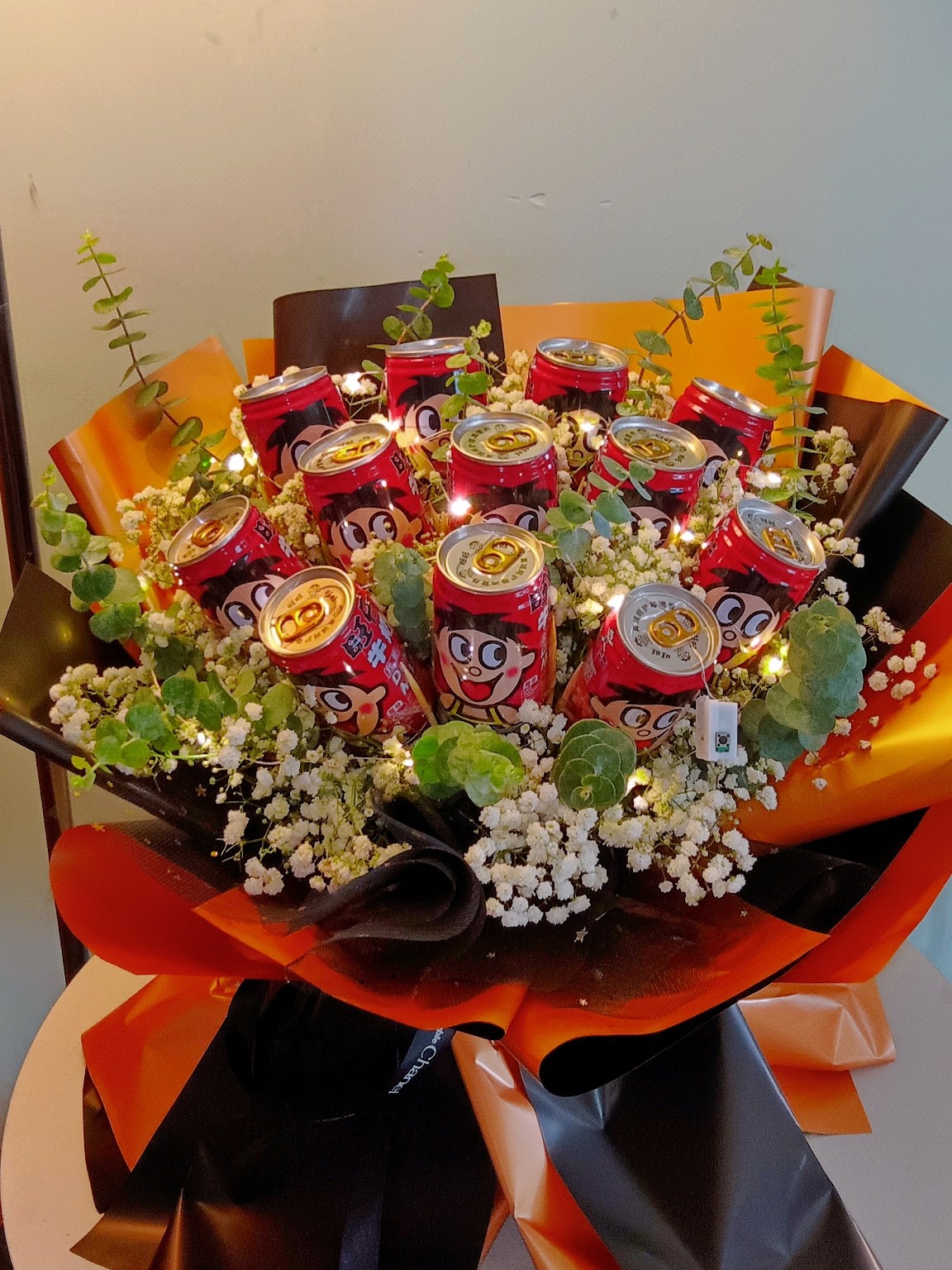 12罐旺仔牛奶花束白色满天星送男朋友女朋友儿童闺蜜你是最靓的仔