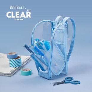 立式翻转笔架透明笔袋日本藤井大容量多层分隔文具盒学生用铅笔袋