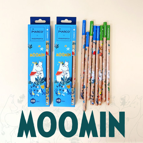 姆明彩绘杆马可铅笔HB铅笔12支装六角原木小学生幼儿园专用2Bz