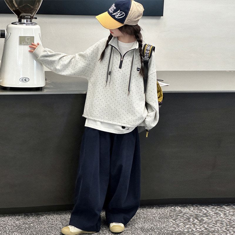 古德家女大童时尚休闲半拉链卫衣2026春秋新款女孩洋气立领初中