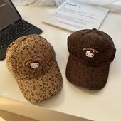 古德家美式 复古豹纹刺绣棒球帽子女宽檐深顶显脸小卡通可爱遮太