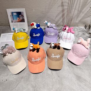 古德家动物园灯芯绒玩偶鸭舌帽可爱卡通棒球帽儿童拍照装饰帽