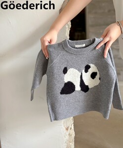 古德家 2023秋冬毛衣男童毛衣开衫熊猫小可爱圆领上衣新款