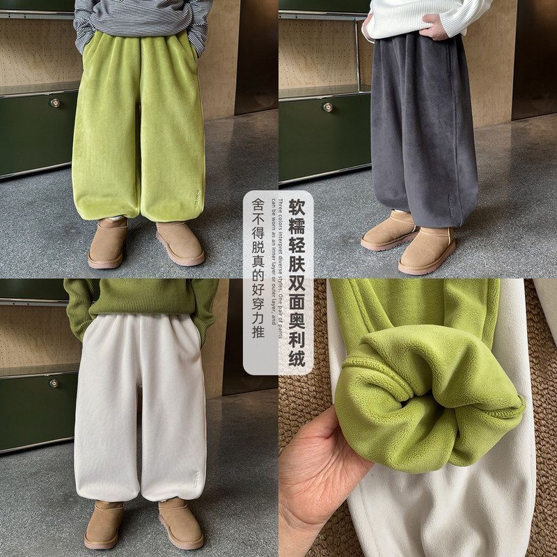 古德家男童2025冬款韩版字母刺绣宝宝休闲裤柔软双面奥粒绒儿童