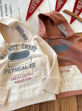 古德家日系中古童装DD儿童做旧工艺口袋连帽卫衣