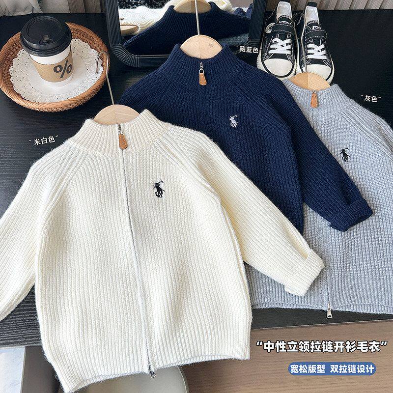 2025新款秋冬款男孩男童儿童刺绣针织开衫拉链毛衣上衣批发代发