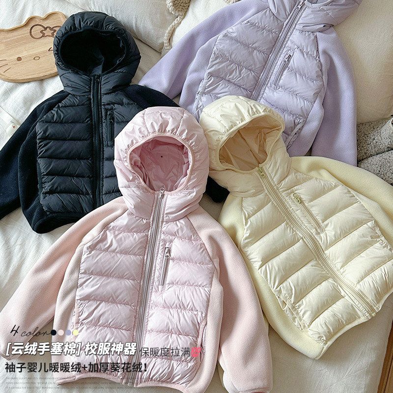 古德家女童羽绒棉服短款冬季2025新款连帽保暖加厚排骨棉袄外套