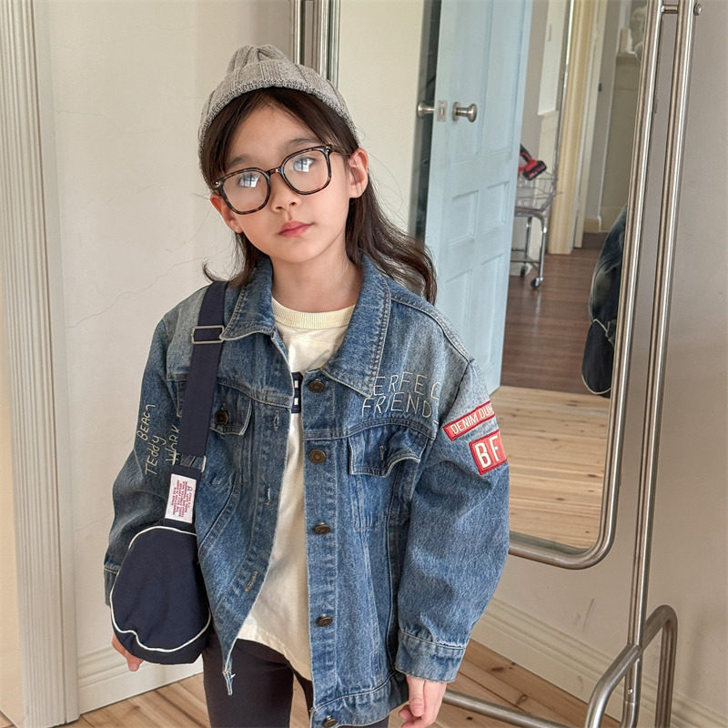 古德家2024秋季童装新款儿童秋款韩版牛仔刺绣外套秋装女童男童