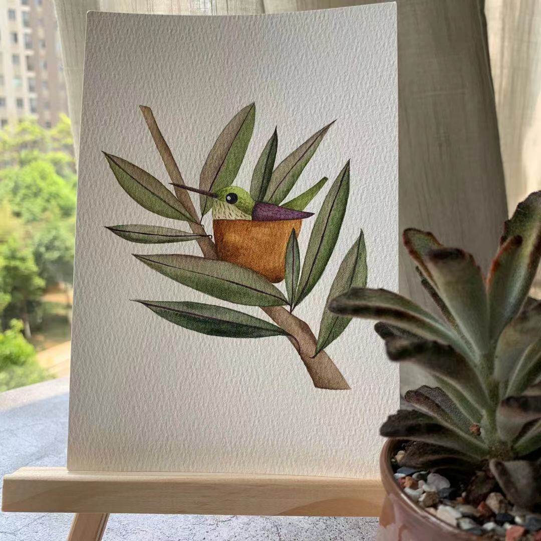 【三猫手绘】水彩画作品《树枝和鸟窝》529装饰画,节庆用品/礼品,贺卡/卡片,淘宝优惠券,粉丝福利购,淘宝优惠卷