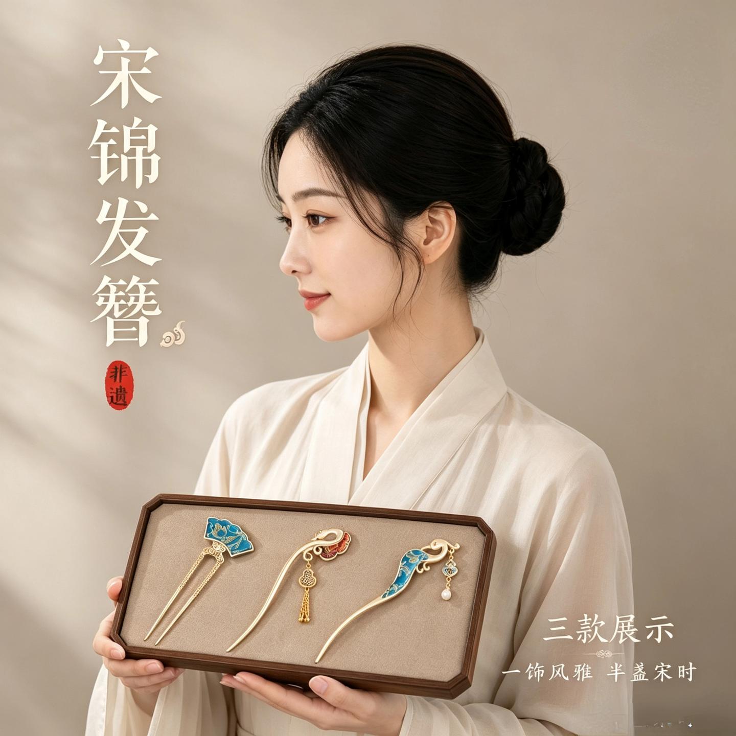 宋锦发簪高级感小众汉服旗袍簪子盘发高级感发饰饰品合金中性