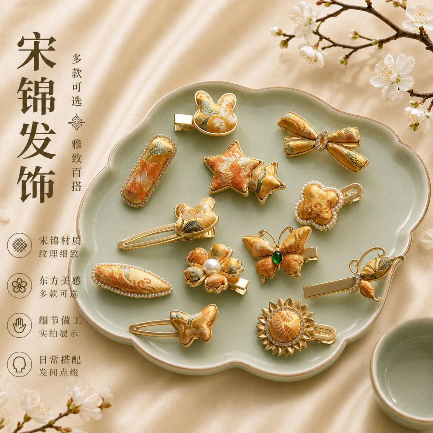 新中式宋锦发夹发卡发饰头饰刘海
