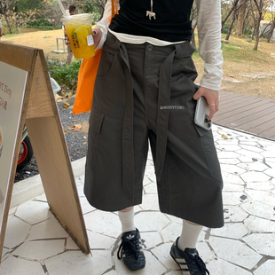 配腰带 26年早春 女夏 风休闲五分裤 韩棉感高级感简约风工装