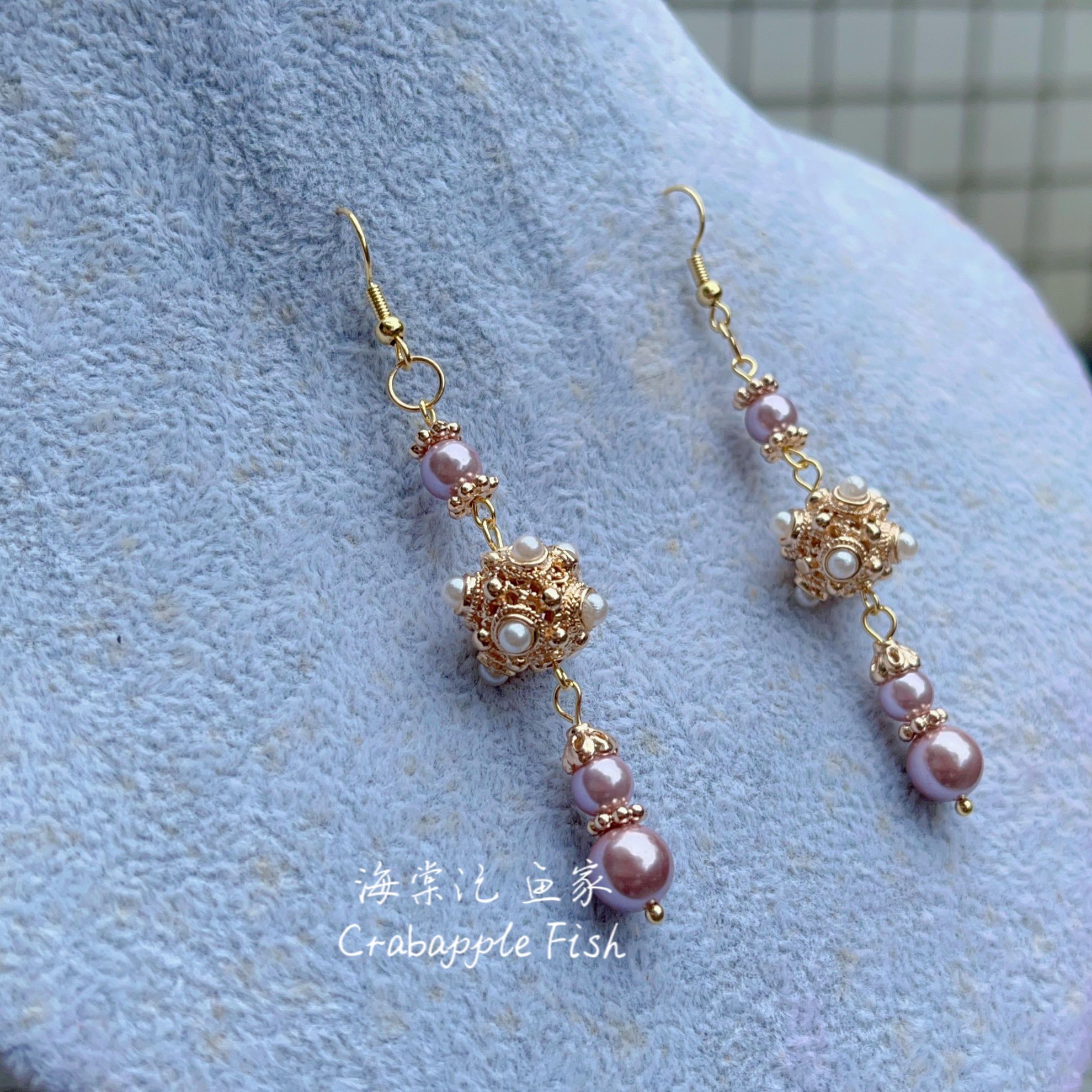 珍珠蜻蜓眼保色铜耳环优雅女