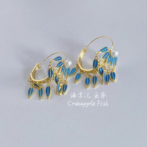 海棠记复古铜镀真金女竹叶耳环