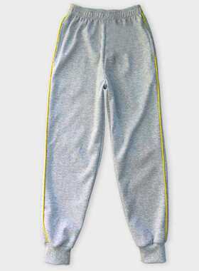 浅灰色校裤一1黄色细边杠条中小学生校服裤子纯棉运动裤长裤春夏