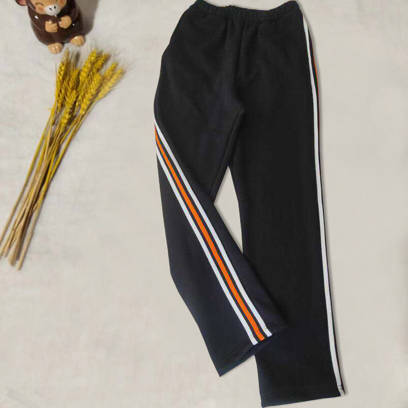 订做加绒加厚中小学生校服裤子运动裤藏蓝色贴白橘色白三道杠校裤
