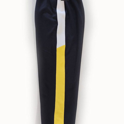 中小学生校裤纯棉深蓝藏青藏蓝色上白下黄宽杠紧口收口束脚校裤春