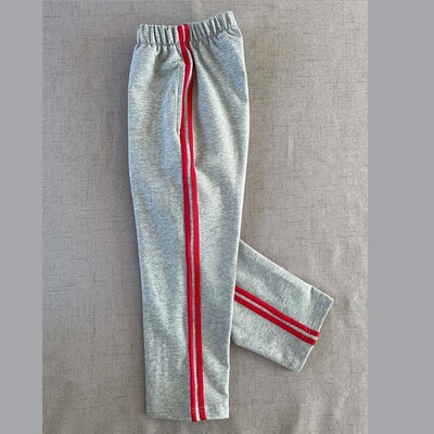 定做中小学生校服裤子浅灰色二双大红两道杠直筒长裤夏季薄款校裤
