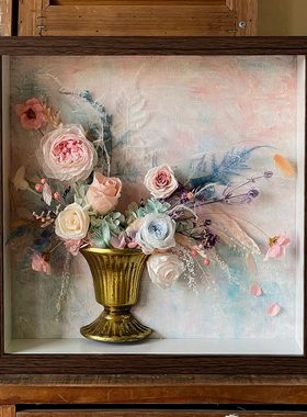 手工永生花复古油画花翁相框画框小众轻奢家居摆件创意文艺装饰画