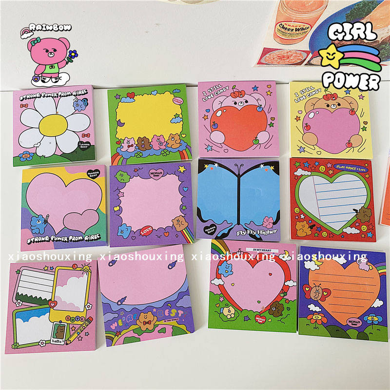 ins风韩国色彩斑斓可爱彩色小熊便签纸合集无粘性素材追星便签本