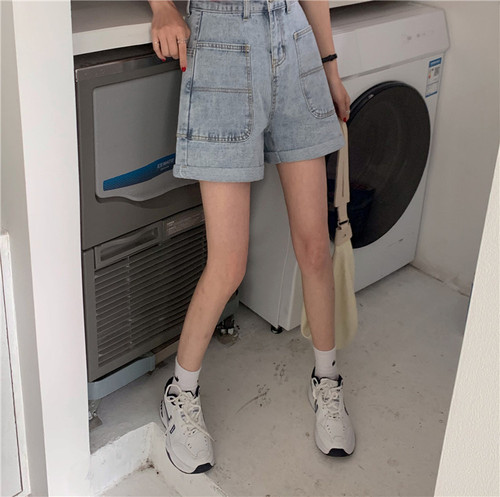 Real price ~ high waist loose and thin crimped denim shorts women