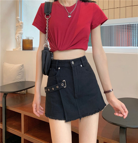 Real price ~ high waist, thin, woolen denim shorts, skirt, female