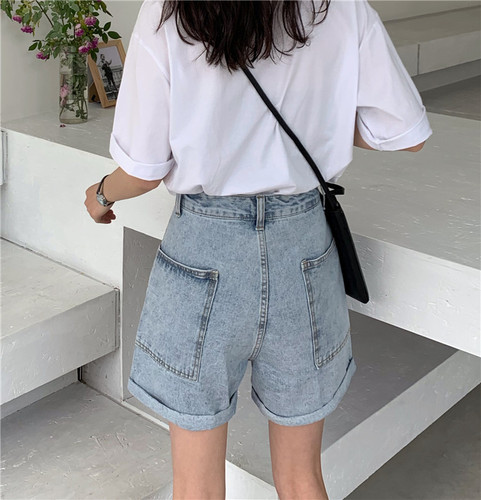 Real price ~ high waist loose and thin crimped denim shorts women