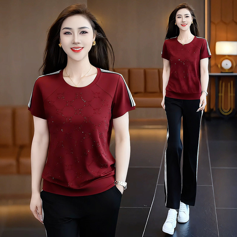 潮流透气时尚休闲运动套装女夏季2025新款洋气时尚显瘦圆领短袖