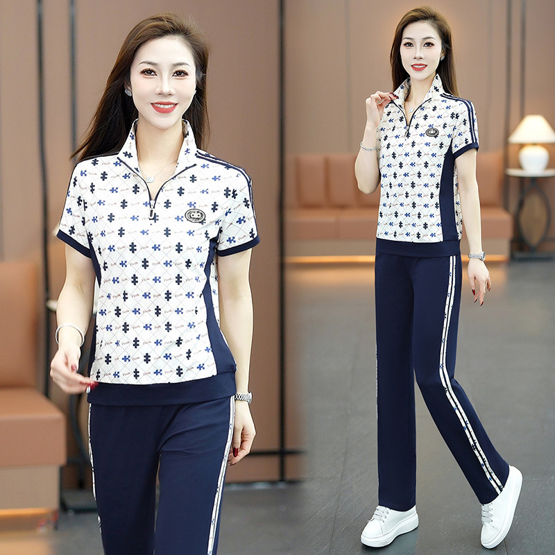 印花运动套装女2026春季新款显瘦洋气休闲两件套短袖女款