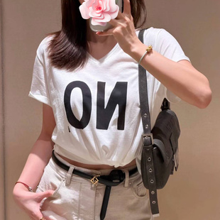 不退不换 原369 159 26新款 字母印花V领竹节棉T恤