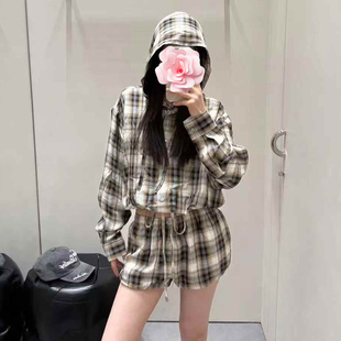 原439 抽绳衣摆 特惠269 色织格子 连帽外套 25新款 不退不换