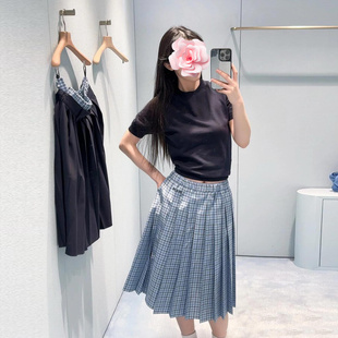 色织蓝白格子 不退不换 25新款 特惠239 高腰大A摆半身裙 原439