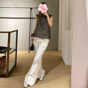 老钱风抽绳系带高腰阔腿亚麻长裤 不退不换 25新款 特惠239 原439