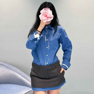 25新款 特惠239 克莱因蓝撞色镶边精纺羊毛半身裙 原439 不退不换