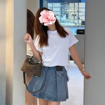 搭盖口袋高腰压褶A摆牛仔半身裙