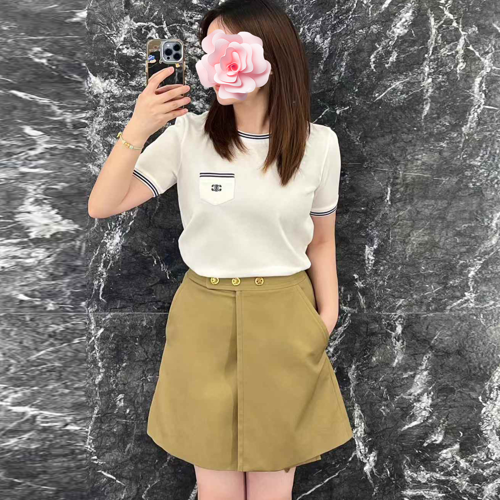 不退不换 原409 特惠229 25新款 三颗金扣高腰 裹式A摆半身裙