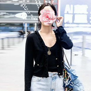 原739 花边V领薄针织开衫 特惠359 辛芷蕾同款 25新款 不退不换